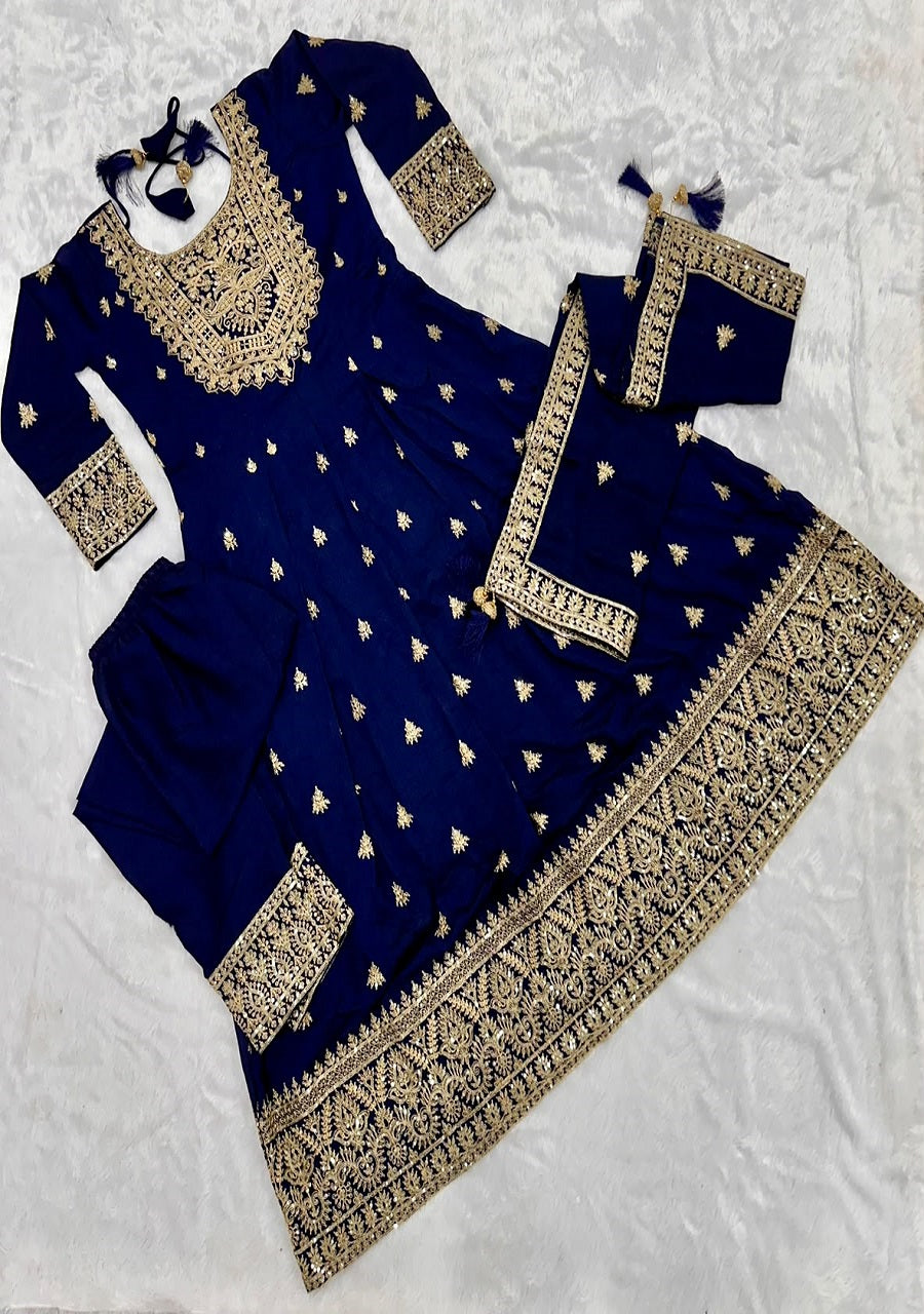 Heavy Embroidered Anarkali Kurta Pant Set with Dupatta for Women