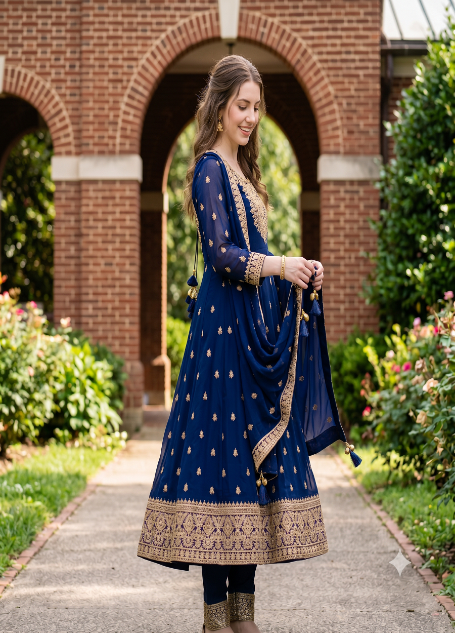 Heavy Embroidered Anarkali Kurta Pant Set with Dupatta for Women