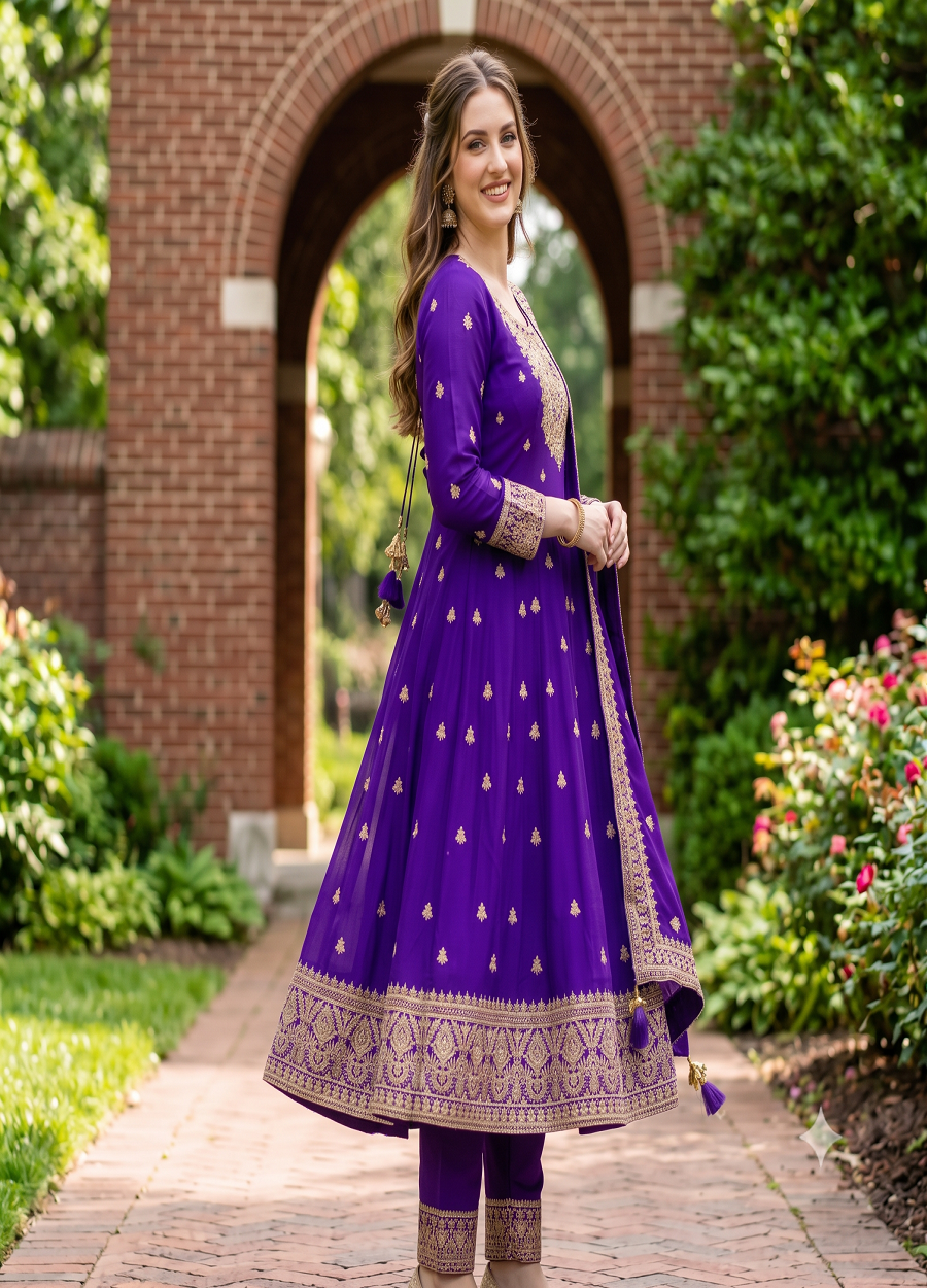 Heavy Embroidered Anarkali Kurta Pant Set with Dupatta for Women