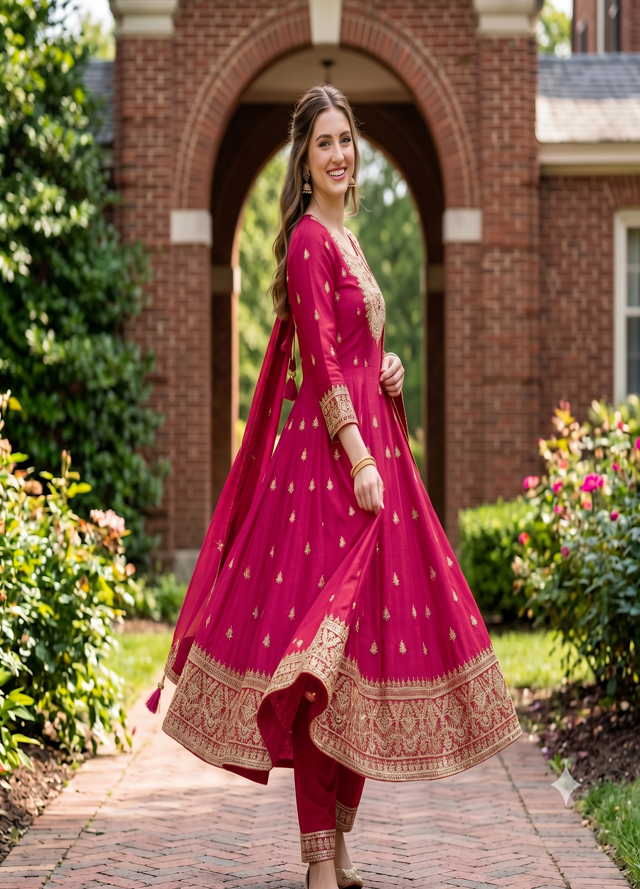 Heavy Embroidered Anarkali Kurta Pant Set with Dupatta for Women