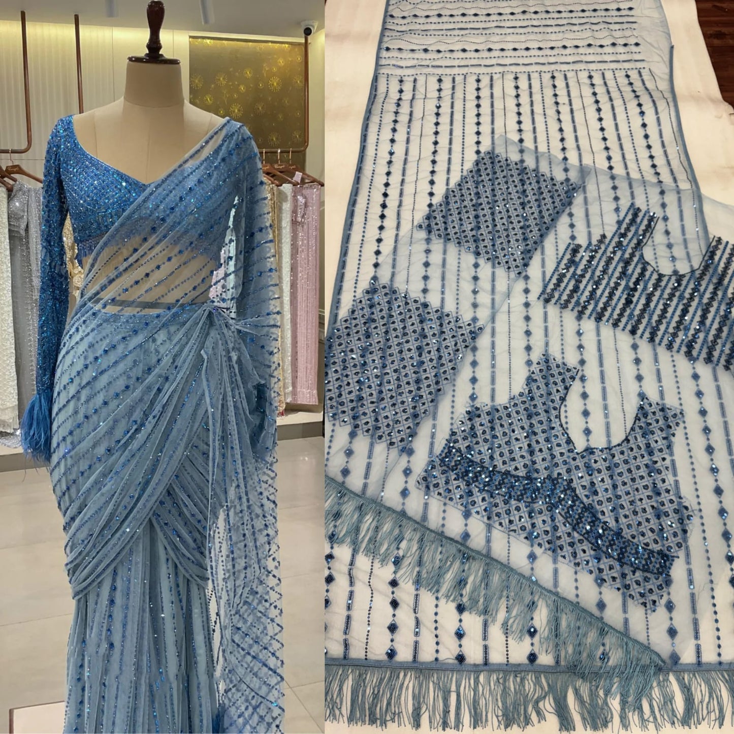 Party Wear Mono Net Sequins Embroidery Work Saree