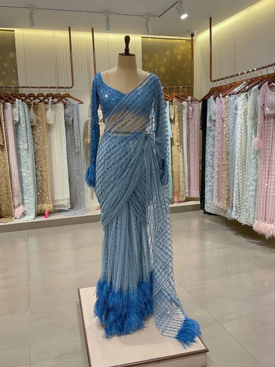 Party Wear Mono Net Sequins Embroidery Work Saree