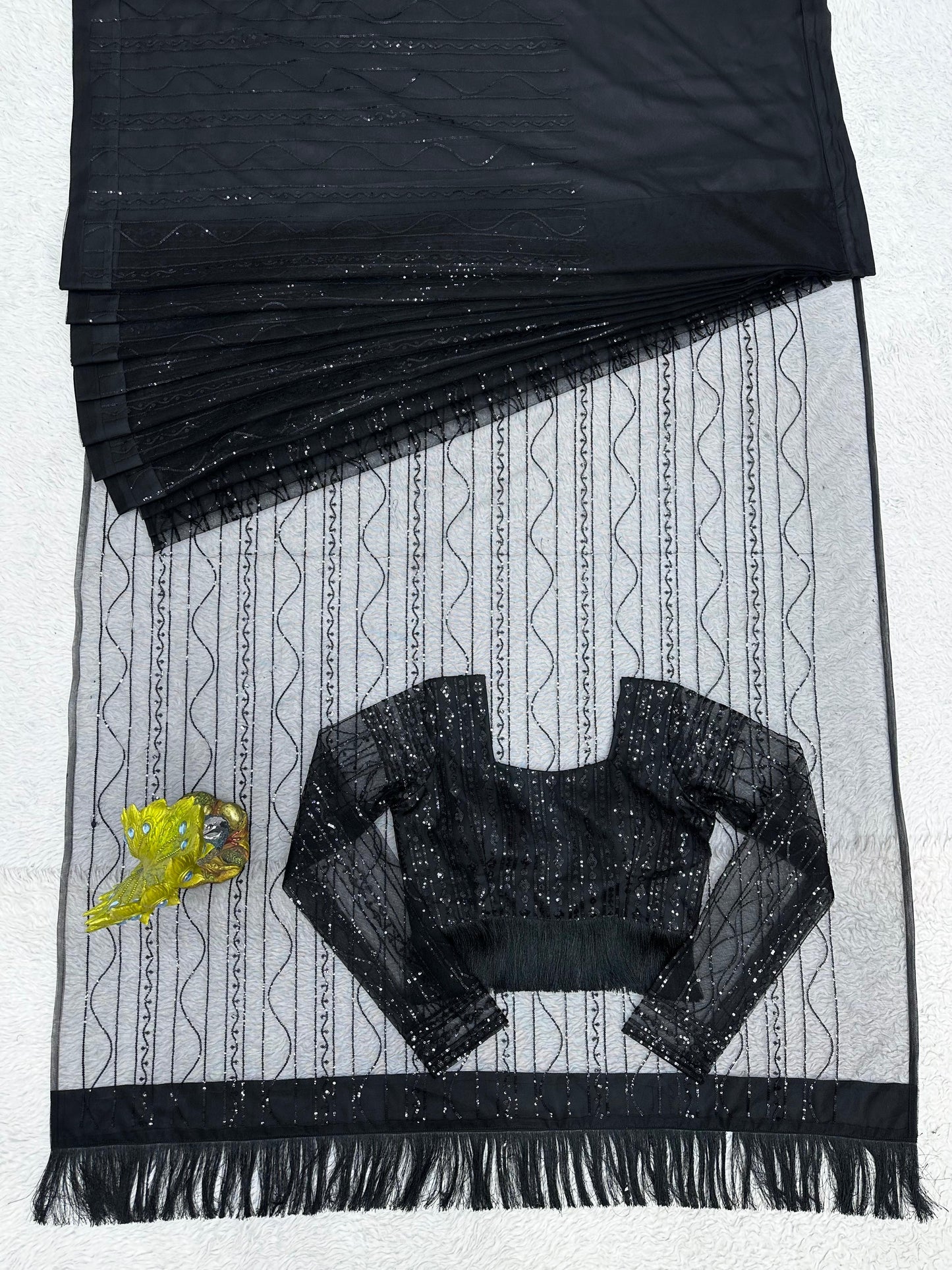 Black Sequence Work With Fancy Lace Ready To Wear Saree