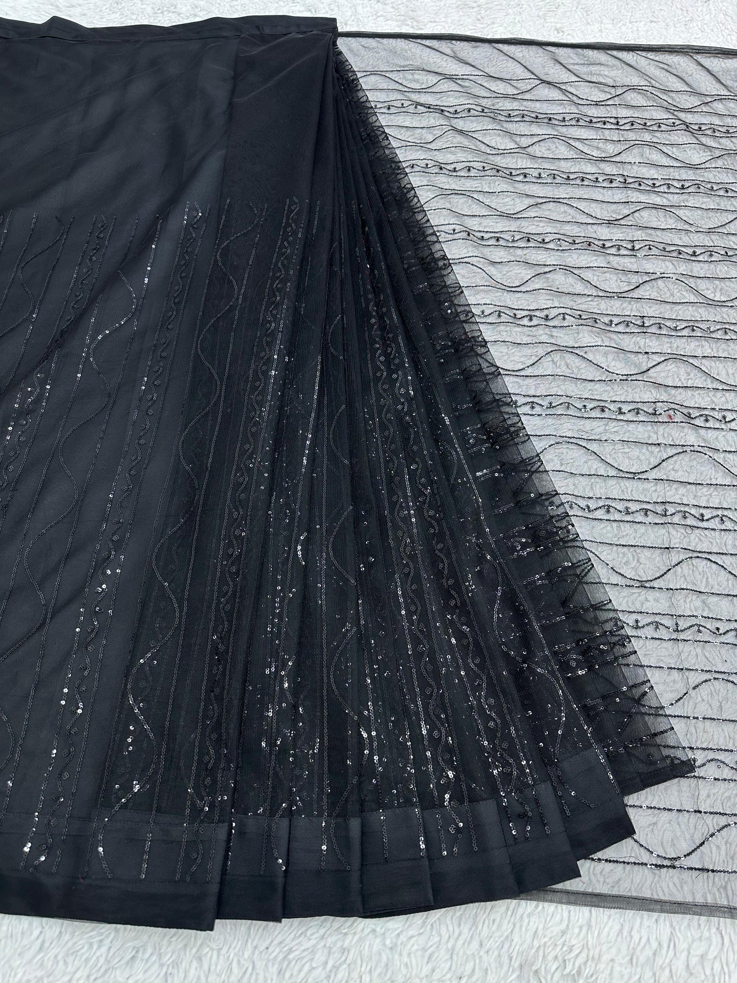Black Sequence Work With Fancy Lace Ready To Wear Saree