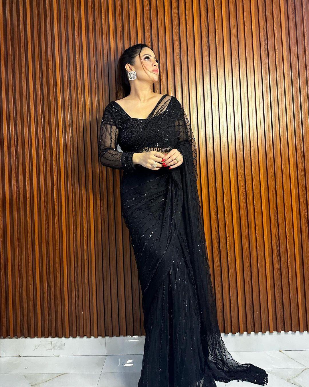 Black Sequence Work With Fancy Lace Ready To Wear Saree