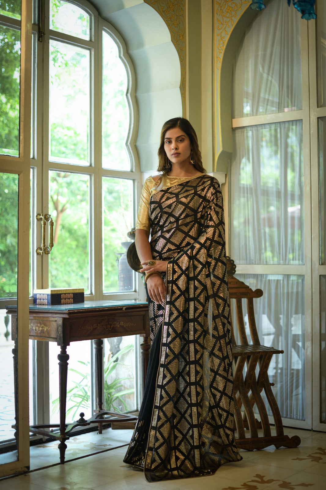 Black Colour Georgette Sequence Work Wedding Wear Saree