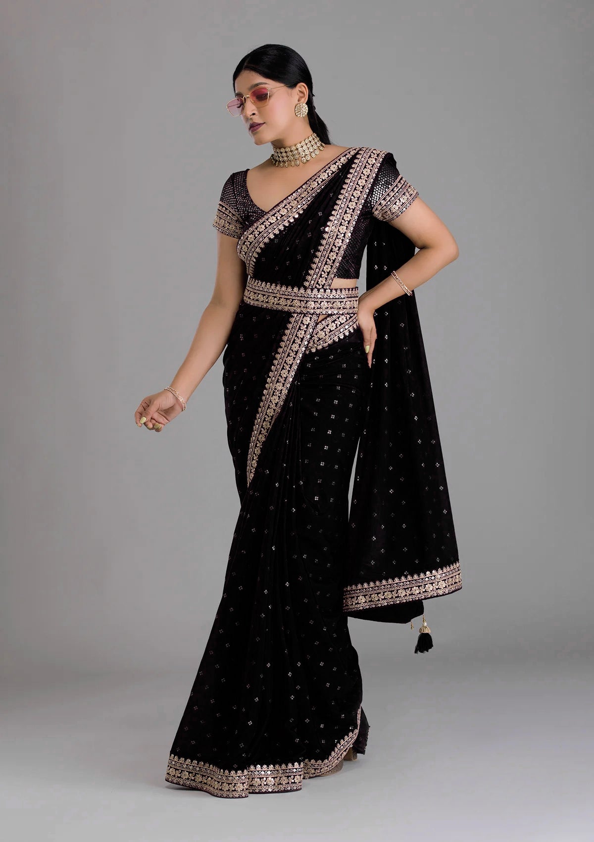 Wedding Wear All Over Foil Work Sequence And Codding Embroidary Border Saree