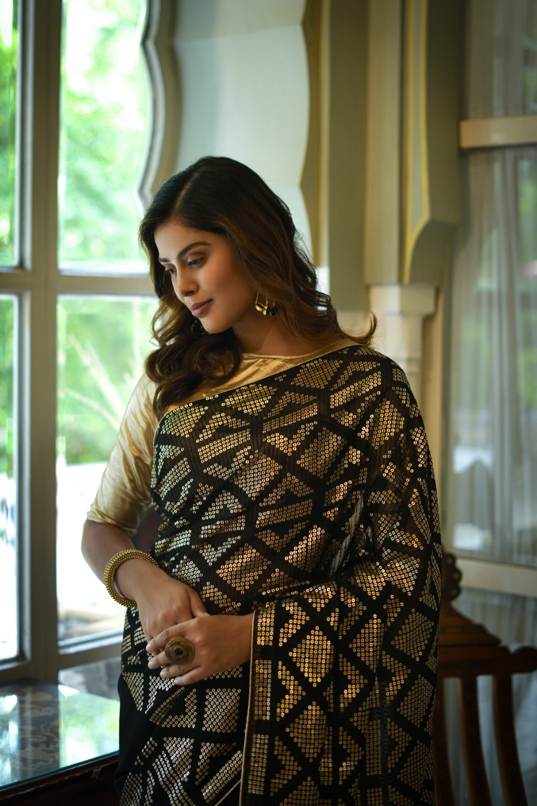 Black Colour Georgette Sequence Work Wedding Wear Saree