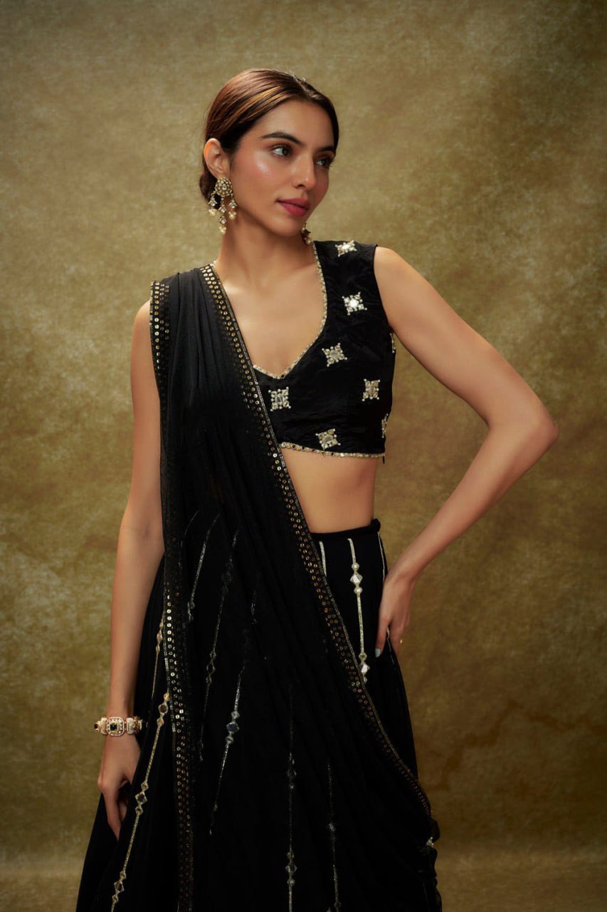Wedding Wear Embroidary And Sequence Worked Georgette Lehenga Choli