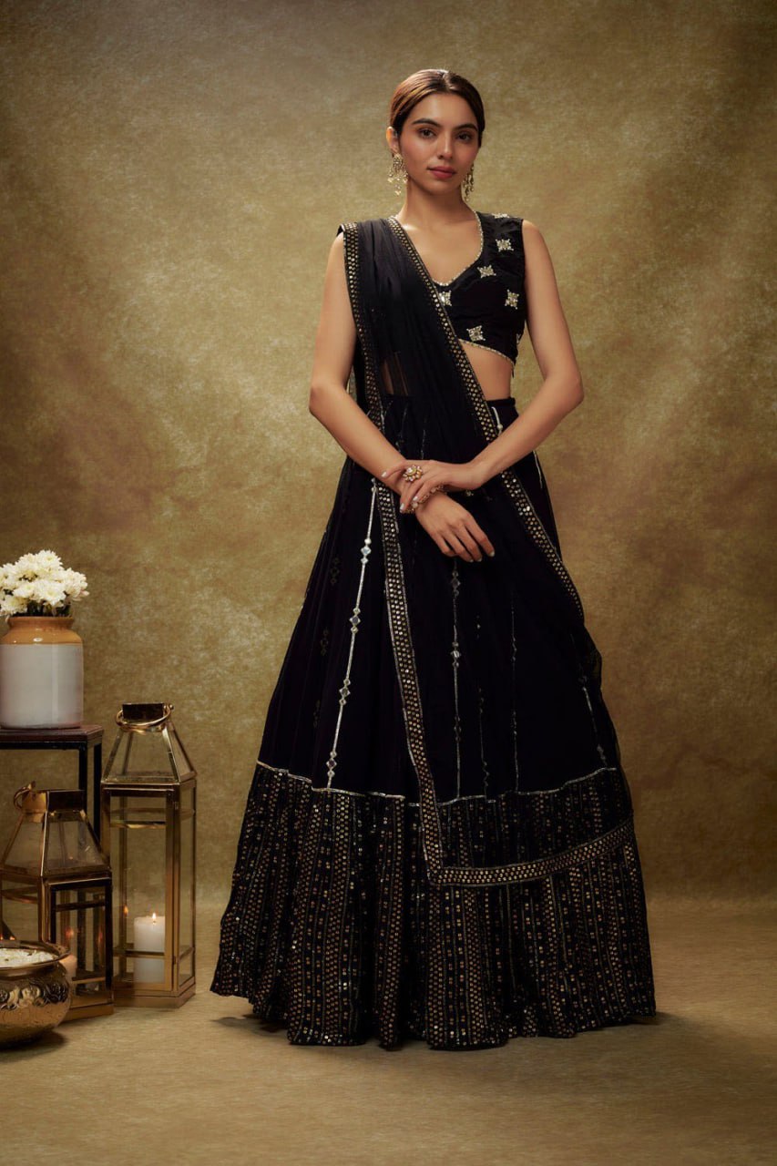 Wedding Wear Embroidary And Sequence Worked Georgette Lehenga Choli