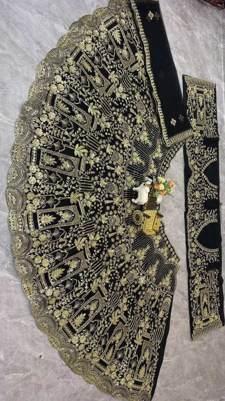 Black Soft Net Heavy Sequence Jari Work Lehenga Choli