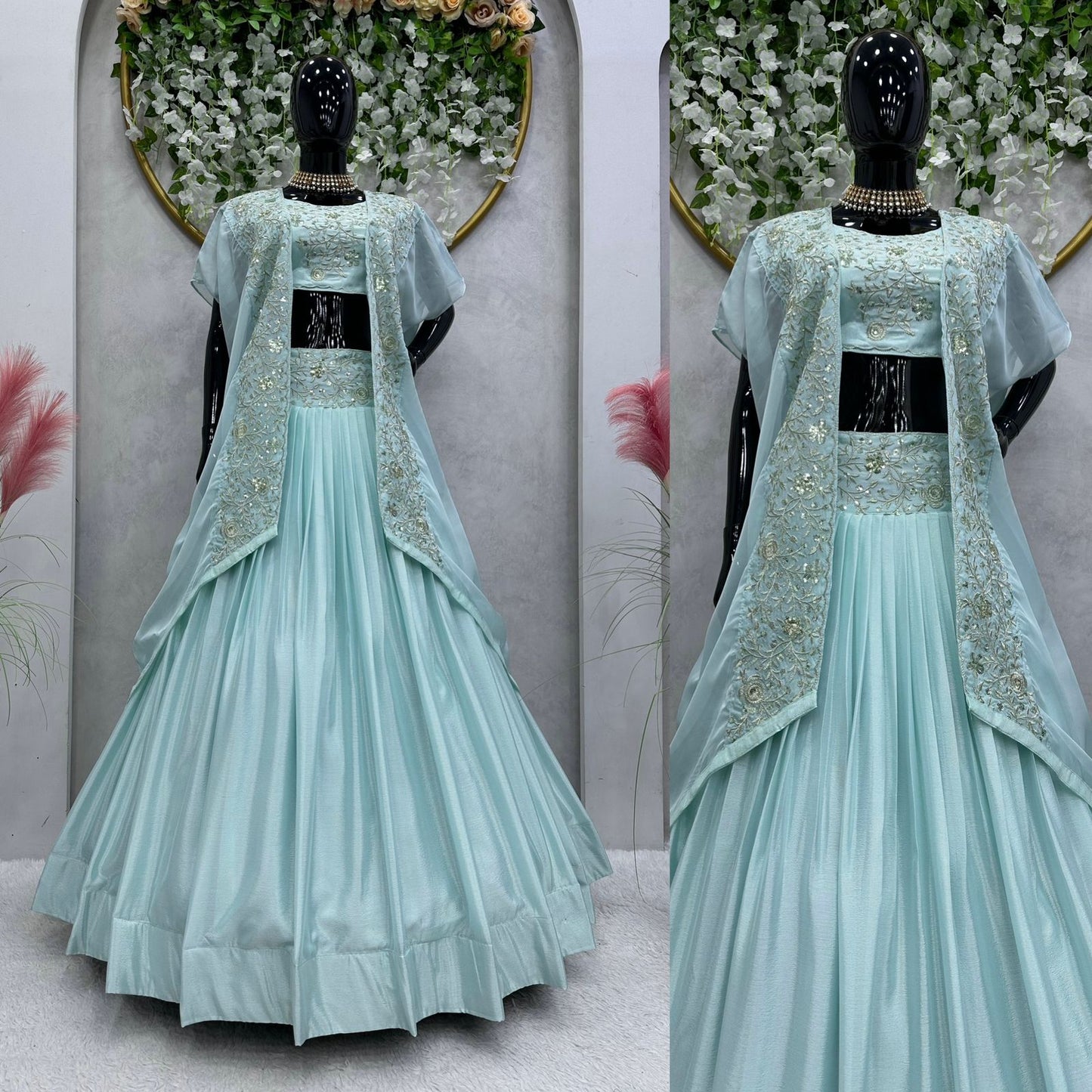 Party Wear Chinon Silk Embroidered Lehenga Choli