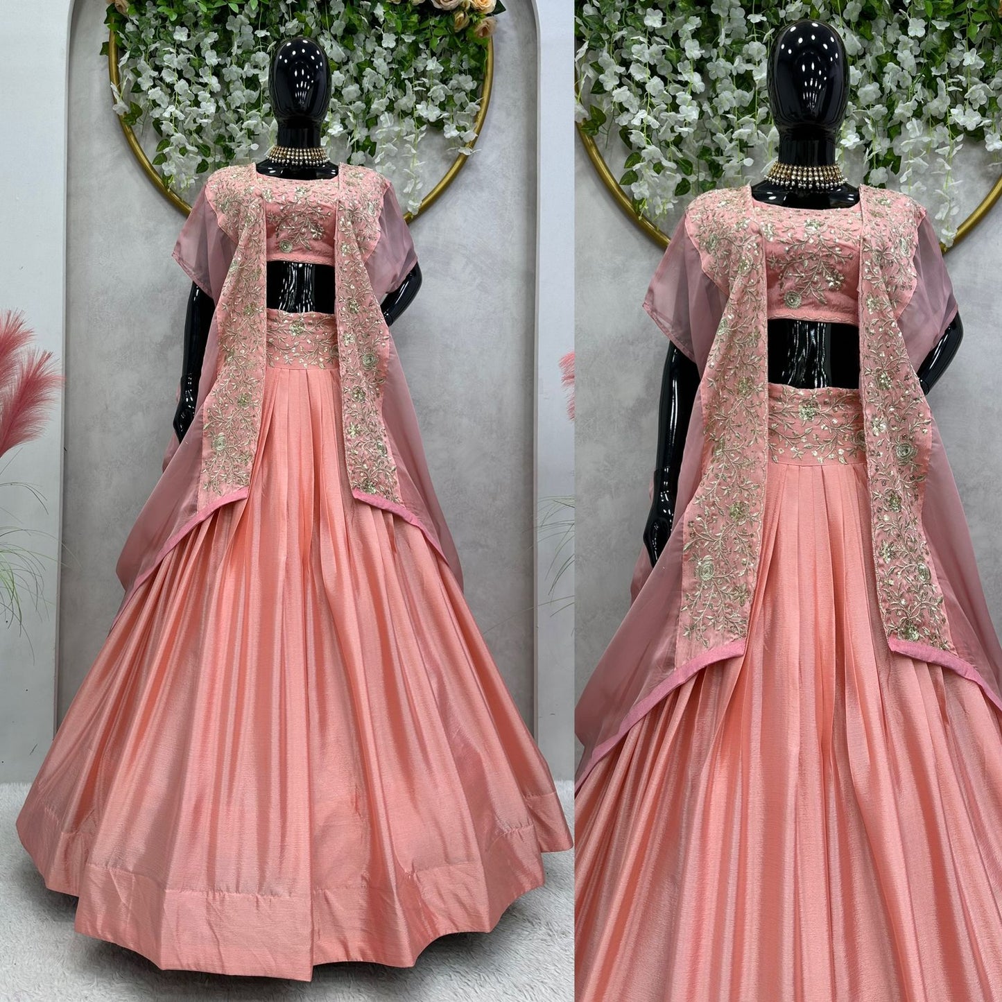 Party Wear Chinon Silk Embroidered Lehenga Choli