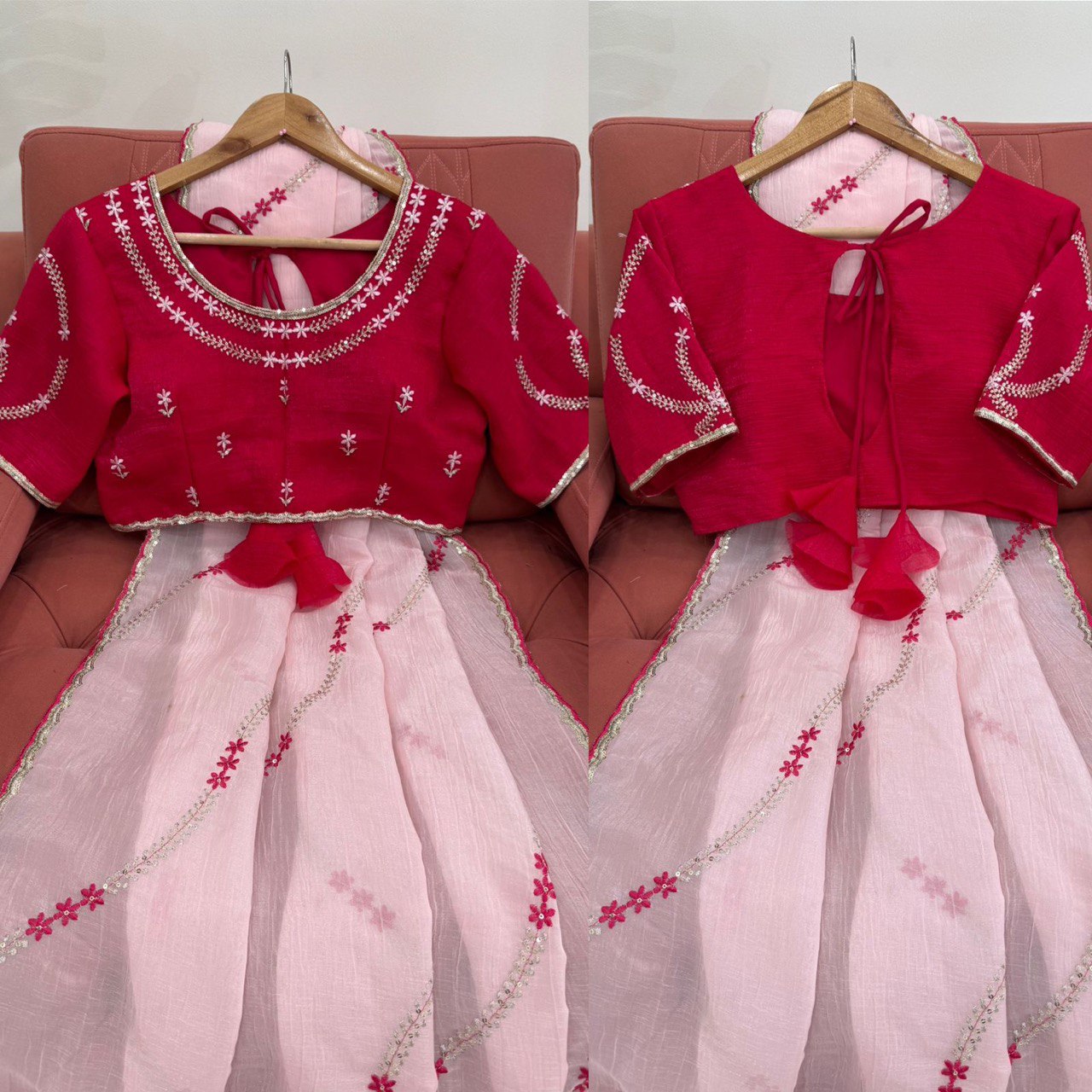 Elegant Pink Crunchy Silk Saree with Thread & Sequence Work