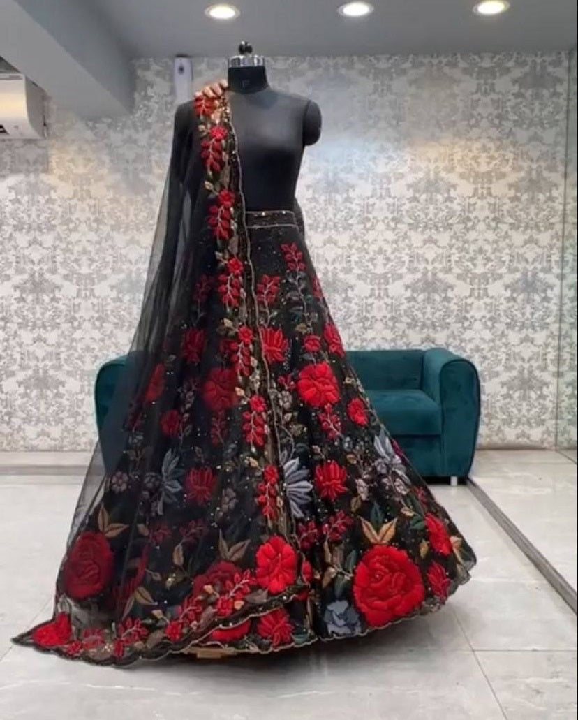 Designer Soft Net Multi Thread Embroidered Work Lehenga Choli