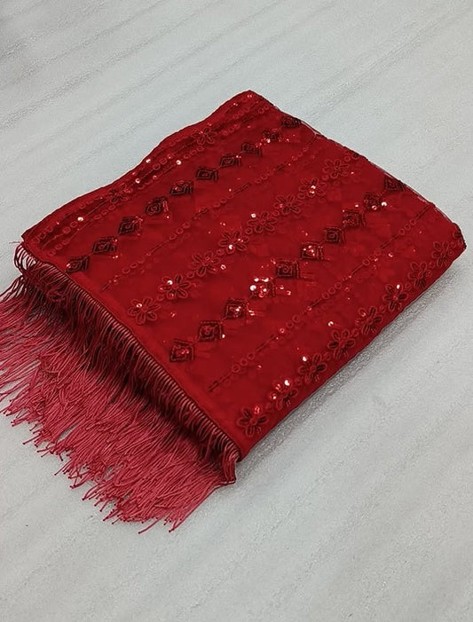 Wonderful Red Color Soft Net Sequence Work Saree Blouse For Wedding Wear