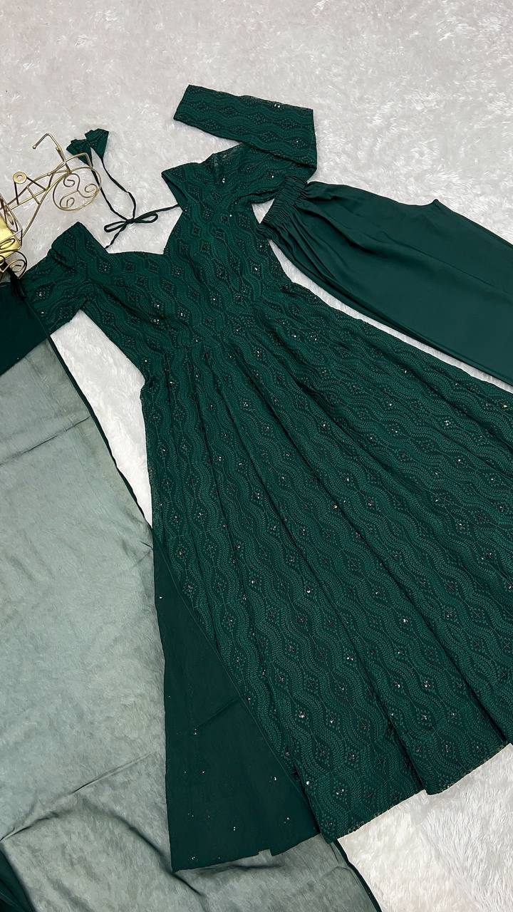 Grace in Green Heavy Work Long Gown Full Stiched