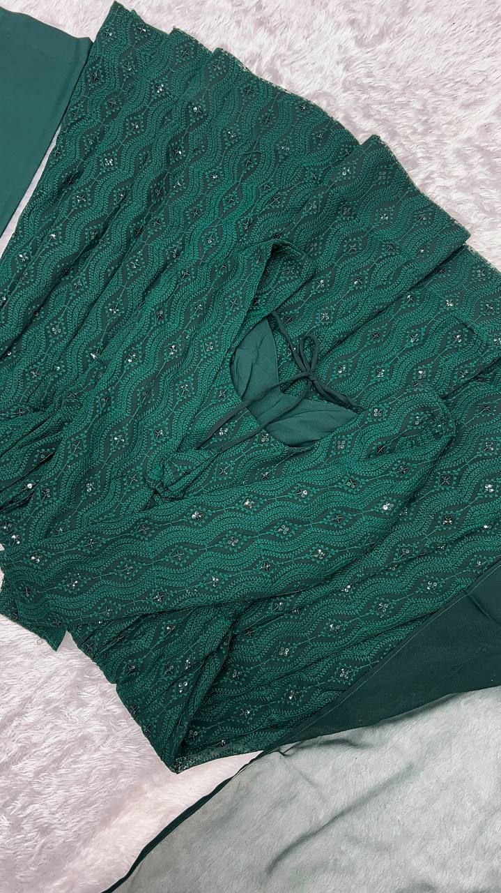 Grace in Green Heavy Work Long Gown Full Stiched