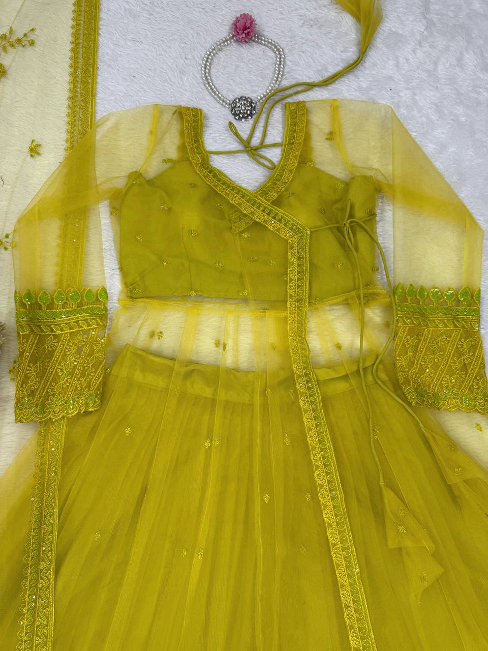 Mehendi Green Wedding Functions Gown Full Stiched