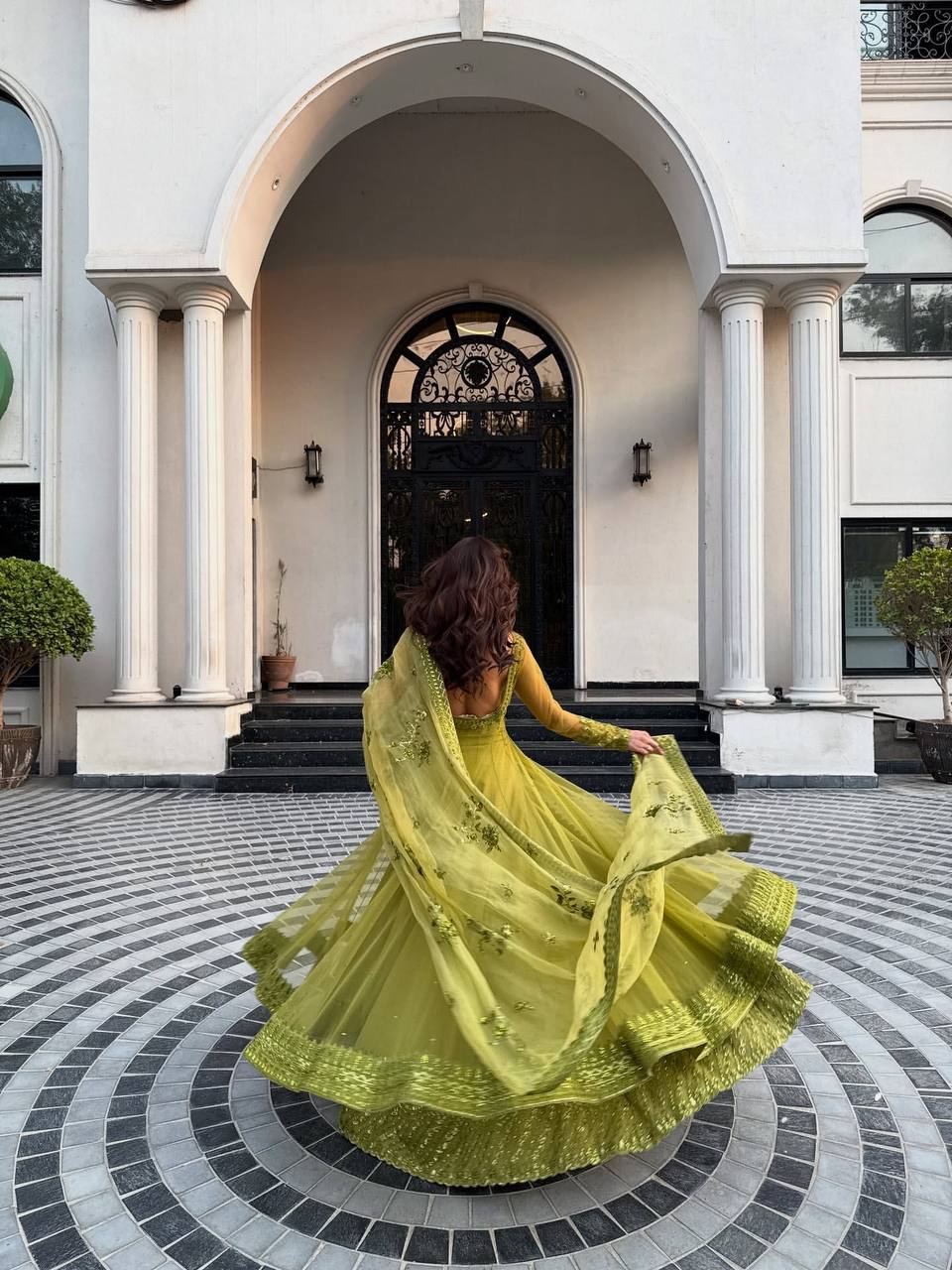 Mehendi Green Wedding Functions Gown Full Stiched