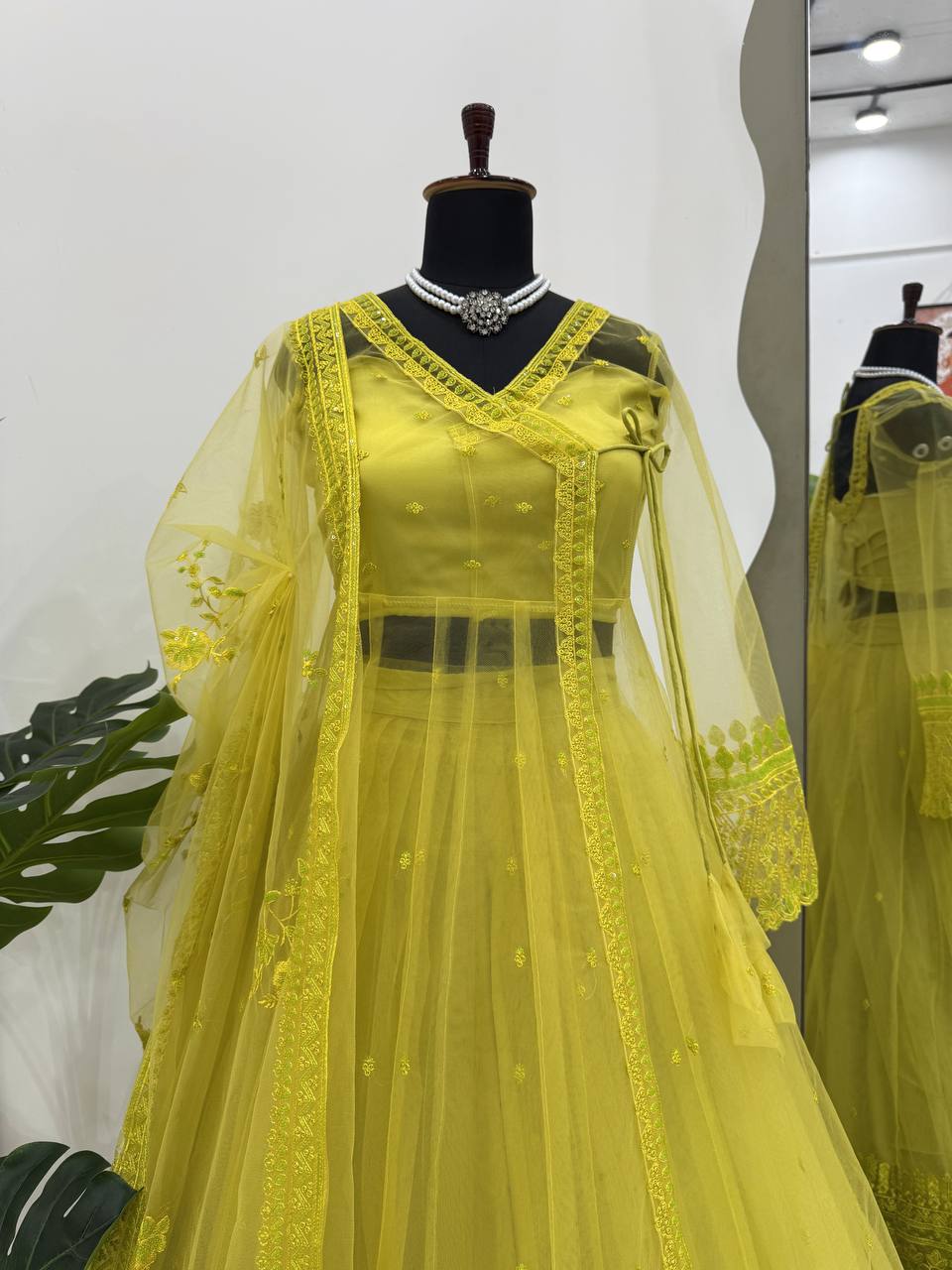 Mehendi Green Wedding Functions Gown Full Stiched