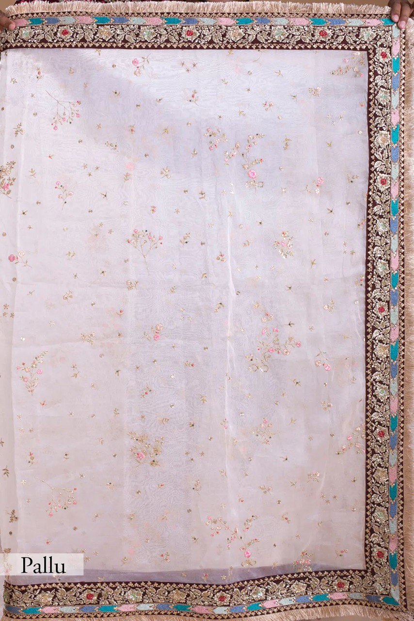 Elegant Peach Organza Saree for Festive & Wedding Wear