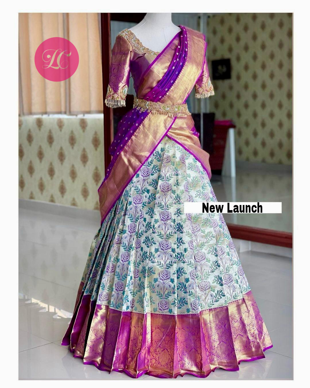 Light Sky Colour Kanjiveram Silk Zari Lehanga Choli