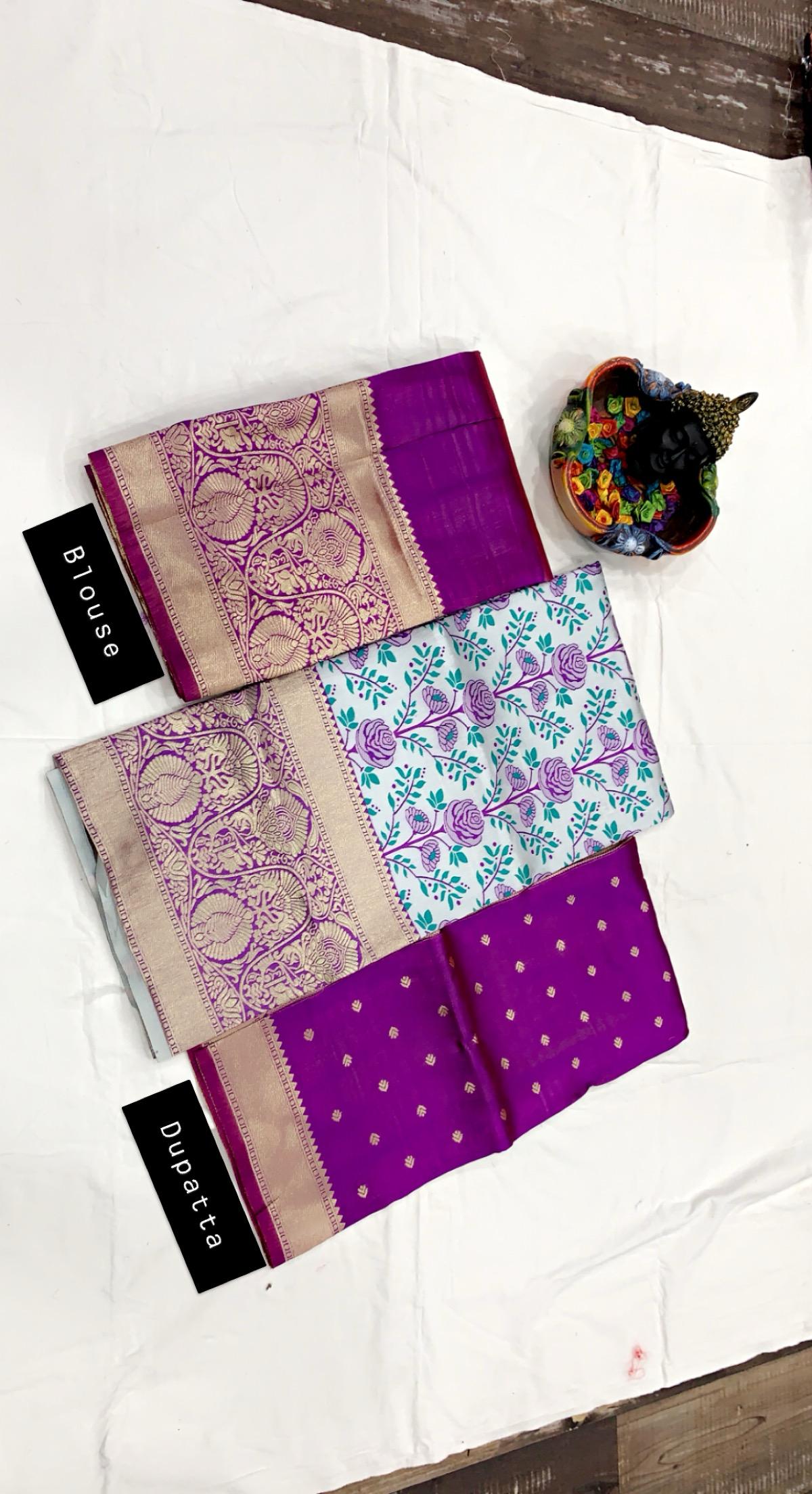 Light Sky Colour Kanjiveram Silk Zari Lehanga Choli