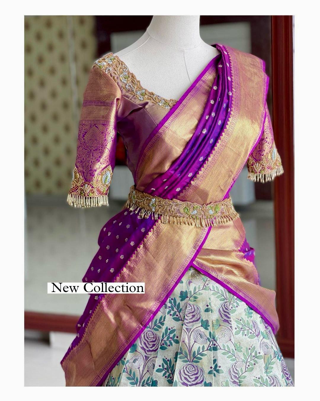 Light Sky Colour Kanjiveram Silk Zari Lehanga Choli