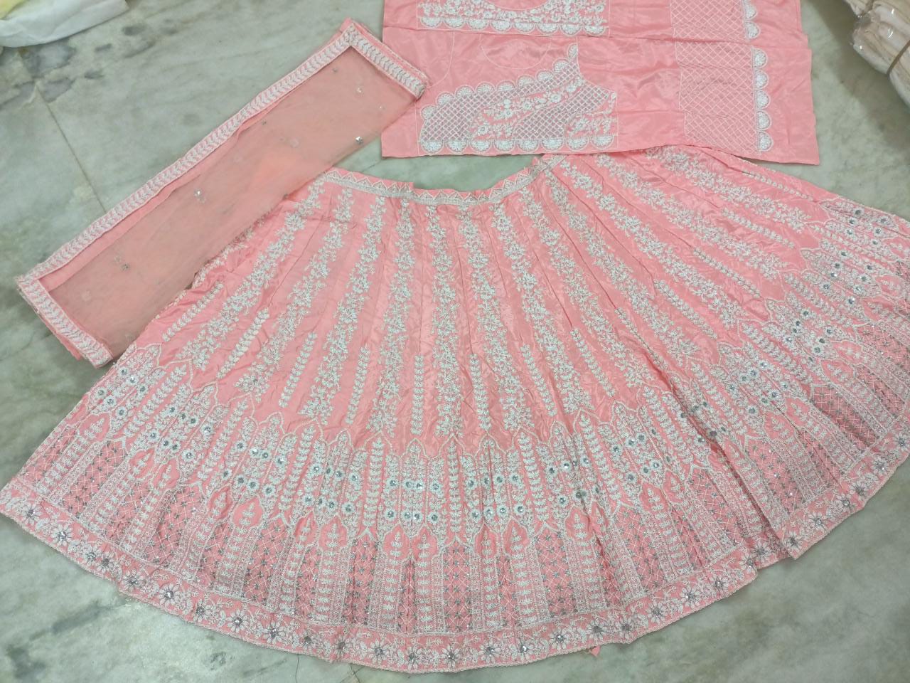 Dark Peach Color Chinon Silk Thread Work Lehenga Choli