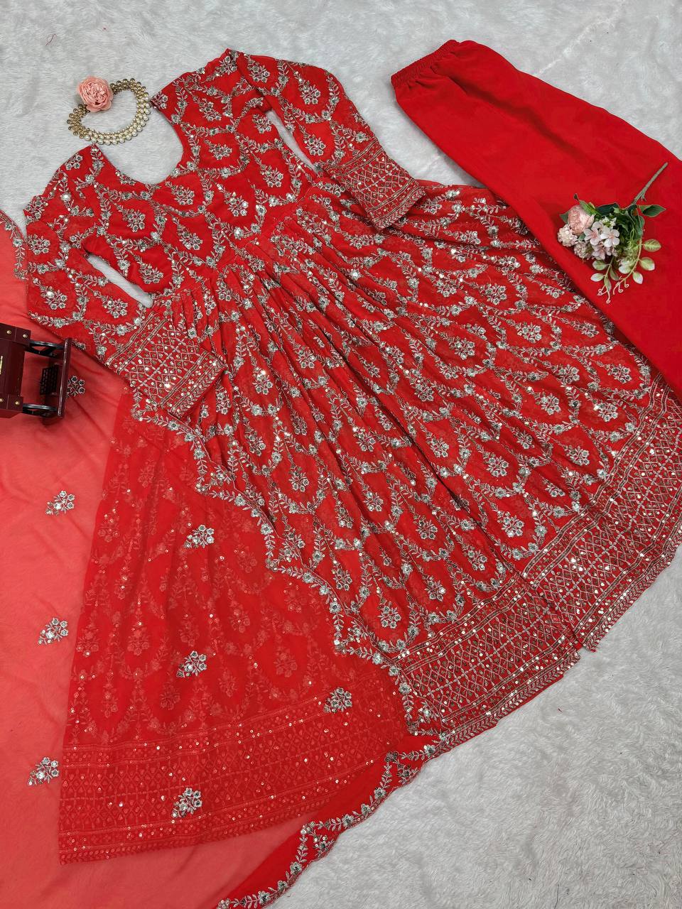 Gorgeous Red Georgette Gown for Wedding & Party Wear