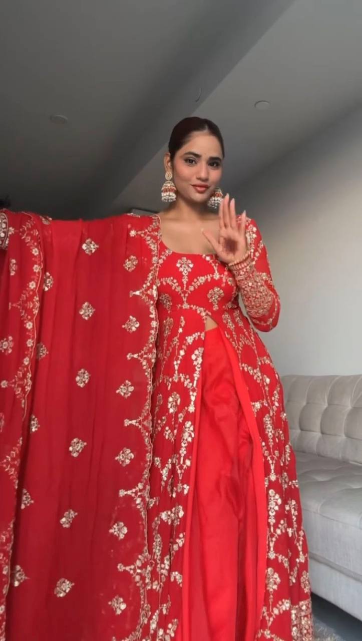 Gorgeous Red Georgette Gown for Wedding & Party Wear