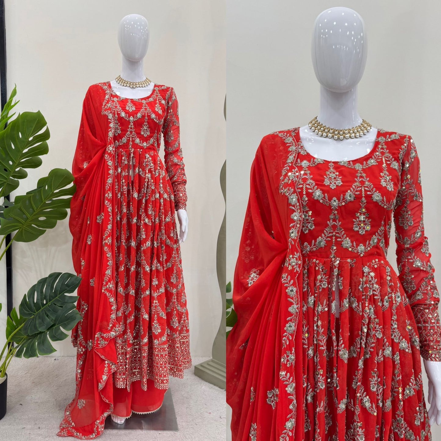 Gorgeous Red Georgette Gown for Wedding & Party Wear