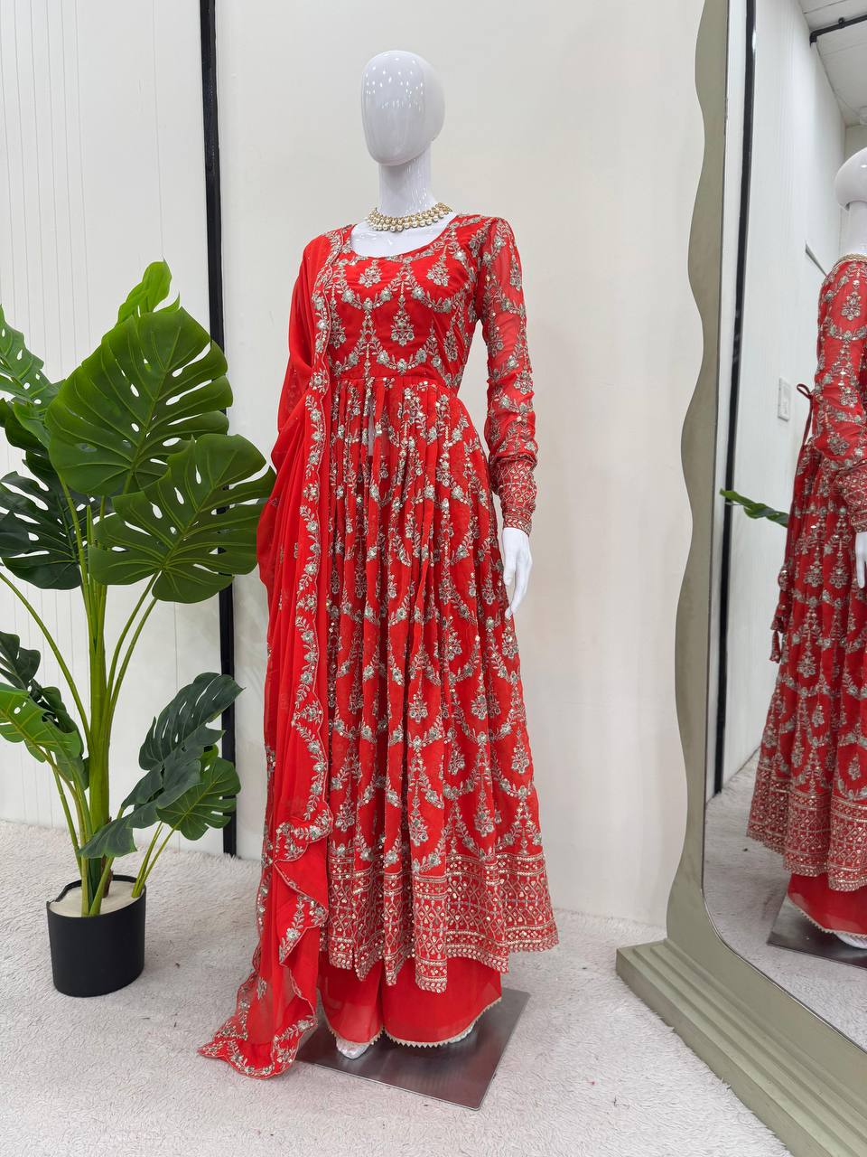 Gorgeous Red Georgette Gown for Wedding & Party Wear
