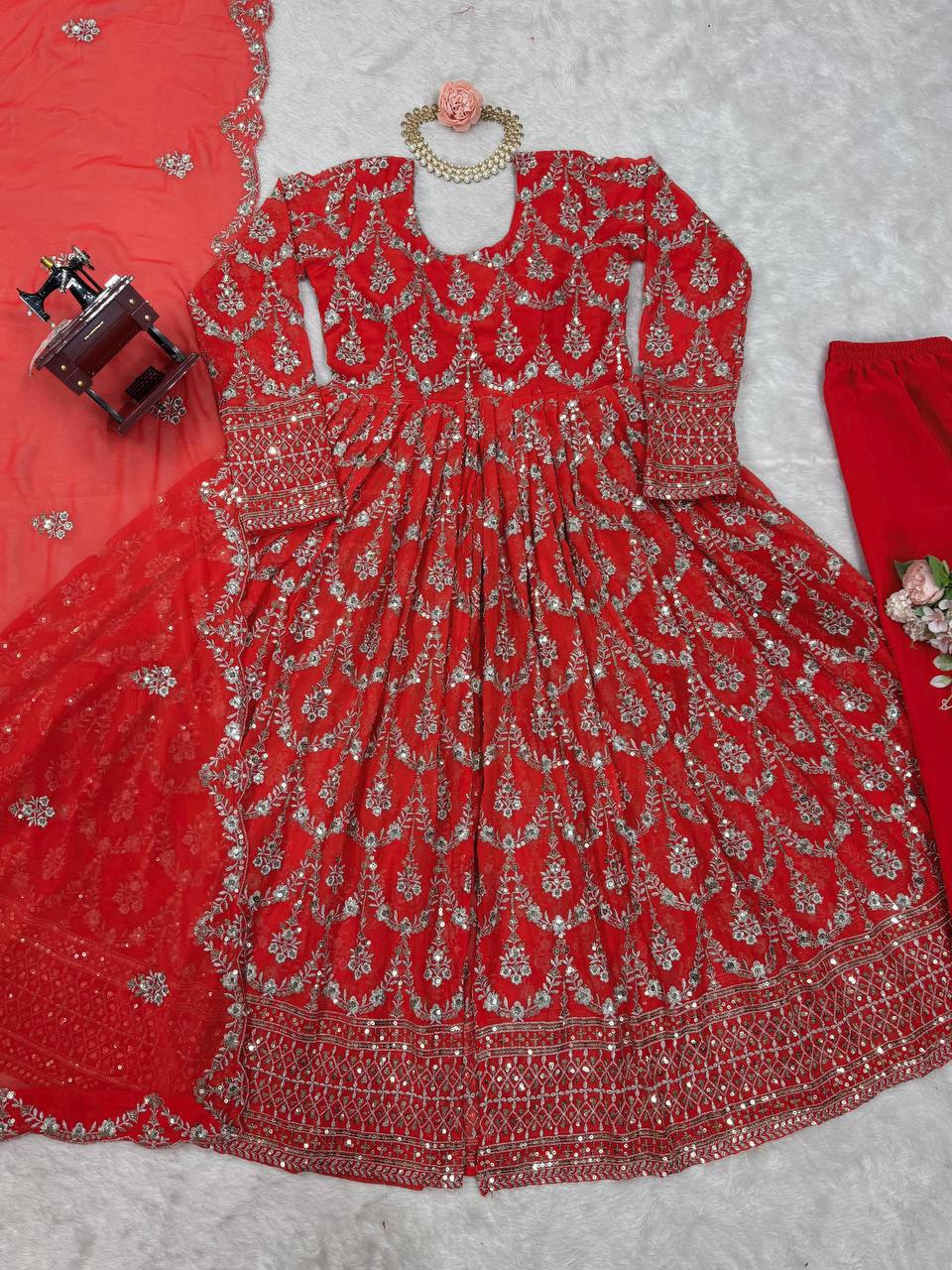 Gorgeous Red Georgette Gown for Wedding & Party Wear