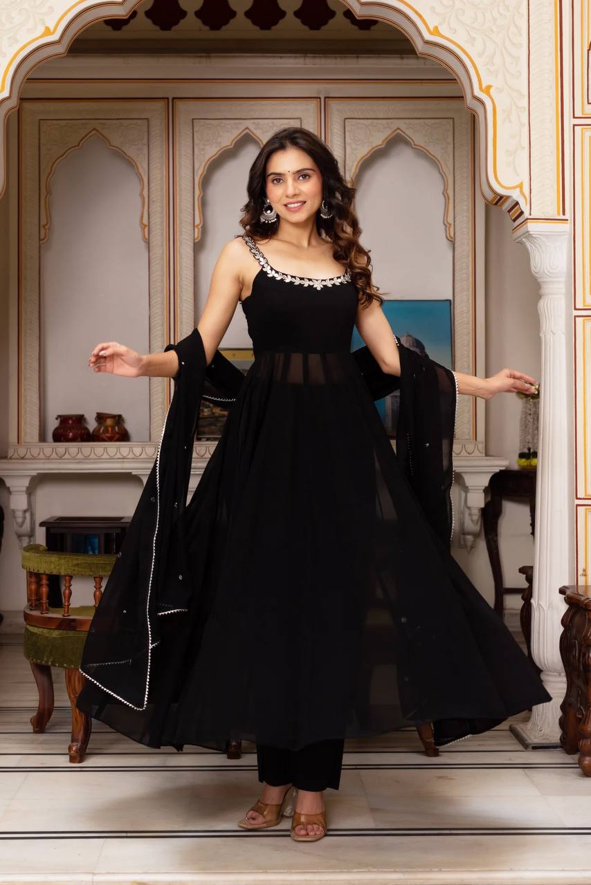 Georgette Handwork with Real Mirror Work Plazo Set