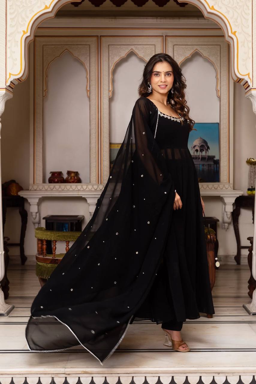 Georgette Handwork with Real Mirror Work Plazo Set