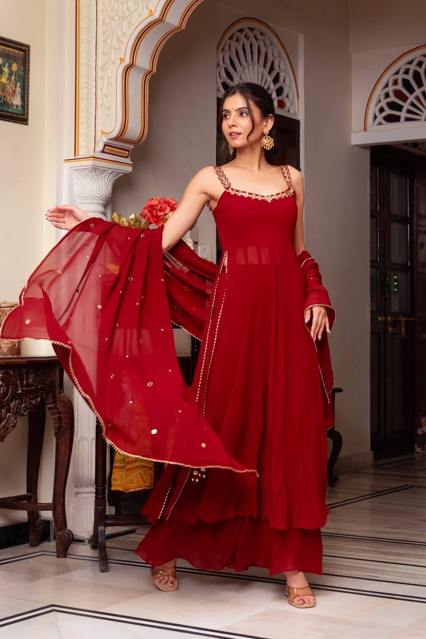 Georgette Handwork with Real Mirror Work Plazo Set