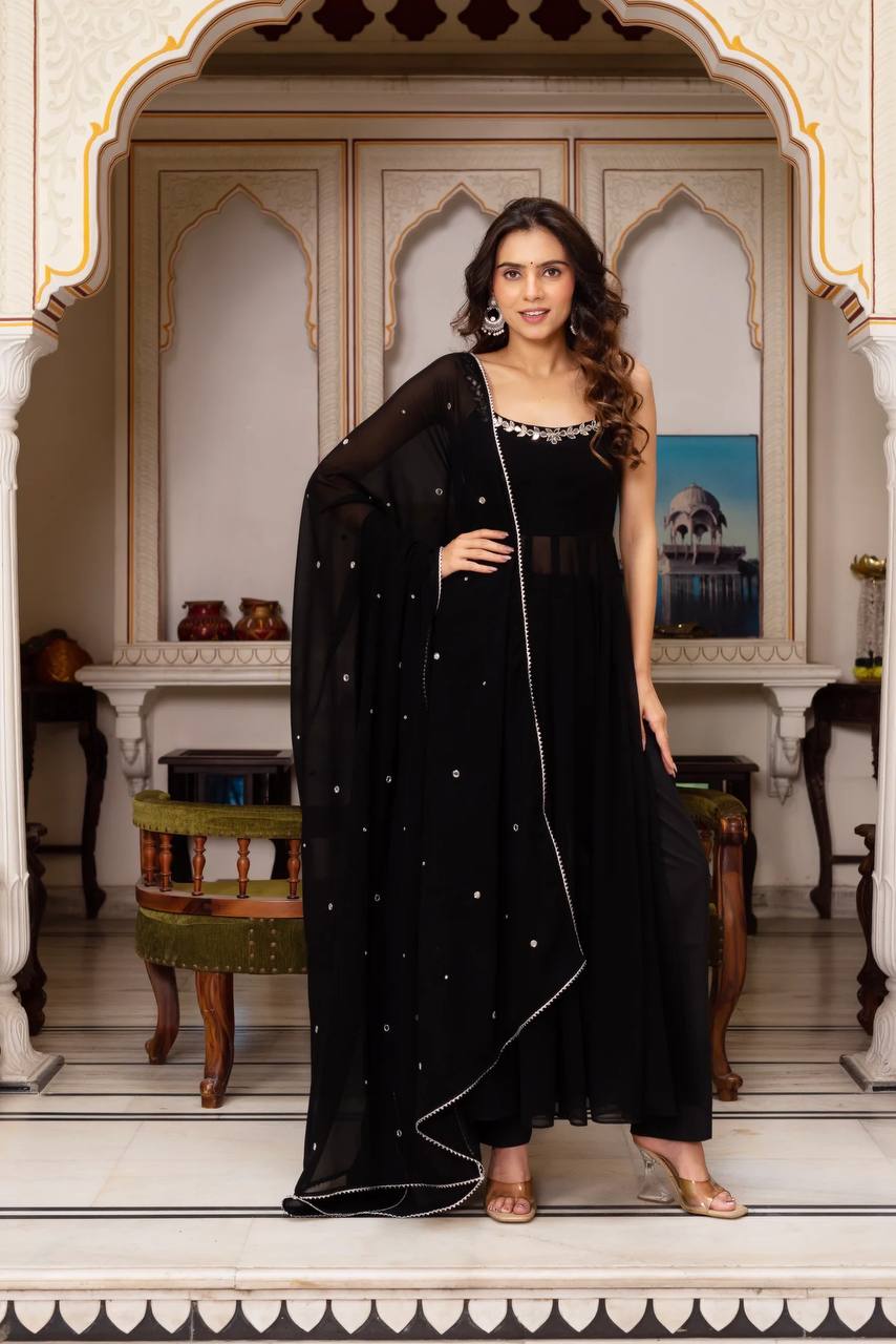 Georgette Handwork with Real Mirror Work Plazo Set