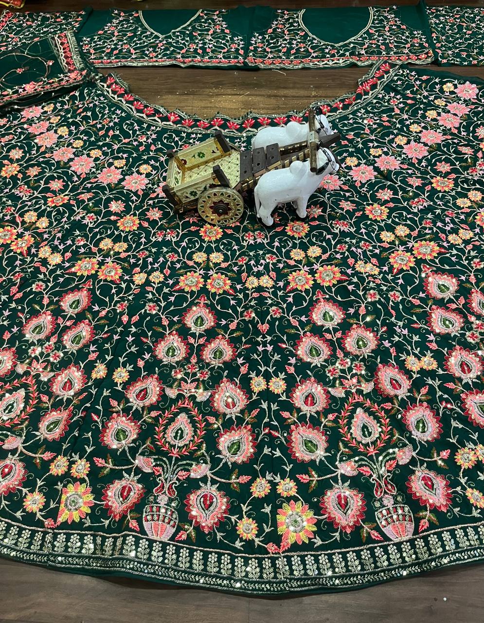 Green Color Georgette Heavy Embroidered Work Lehenga