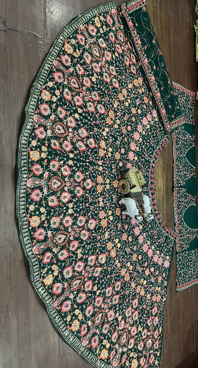 Green Color Georgette Heavy Embroidered Work Lehenga
