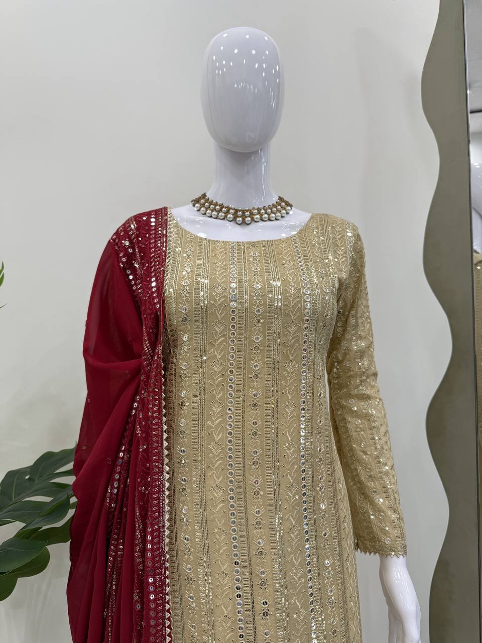 Graceful Glamour Wedding Wear Embroidary And Sequence Worked Suit
