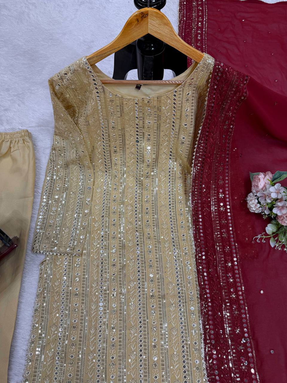 Graceful Glamour Wedding Wear Embroidary And Sequence Worked Suit