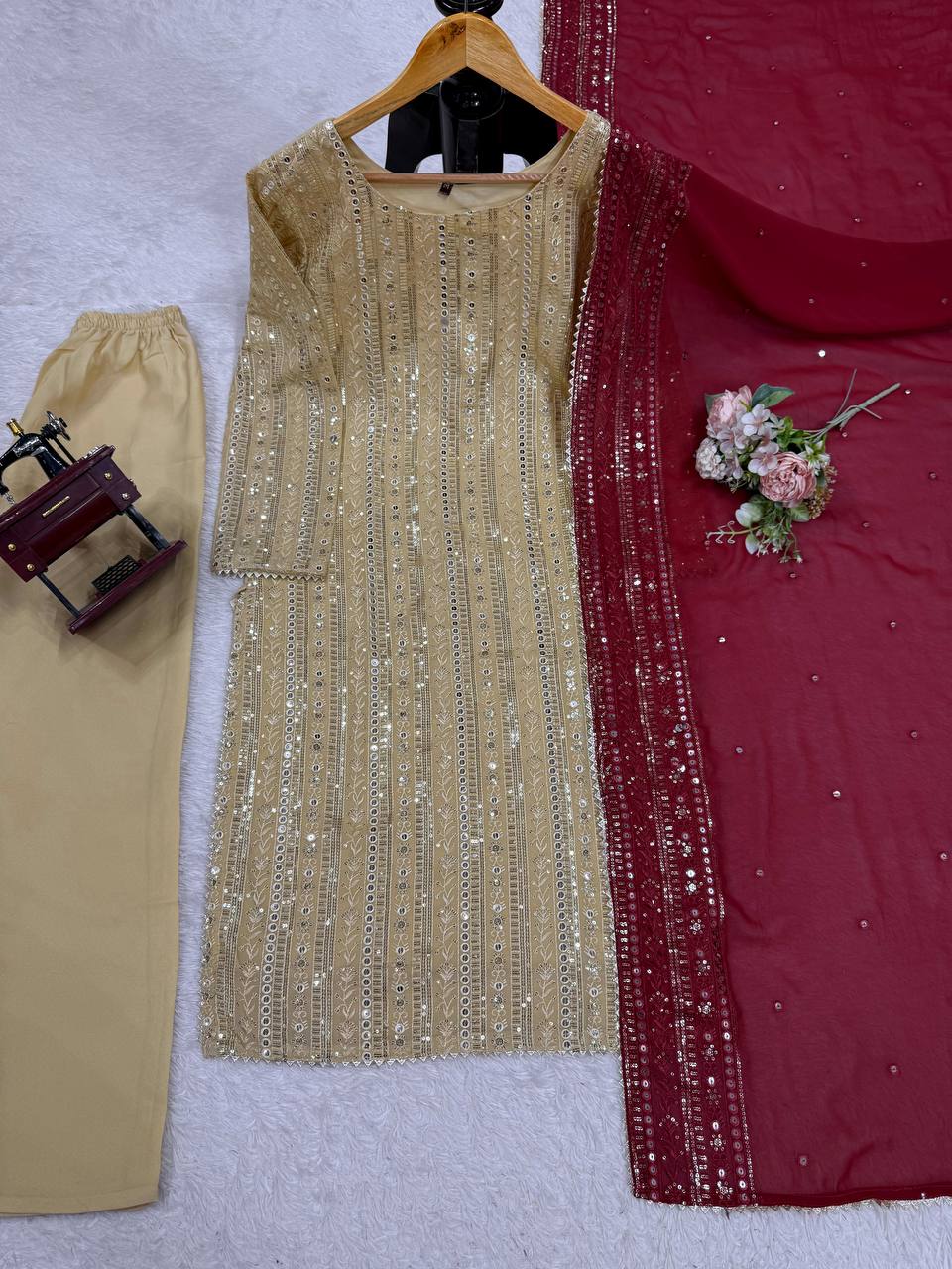 Graceful Glamour Wedding Wear Embroidary And Sequence Worked Suit