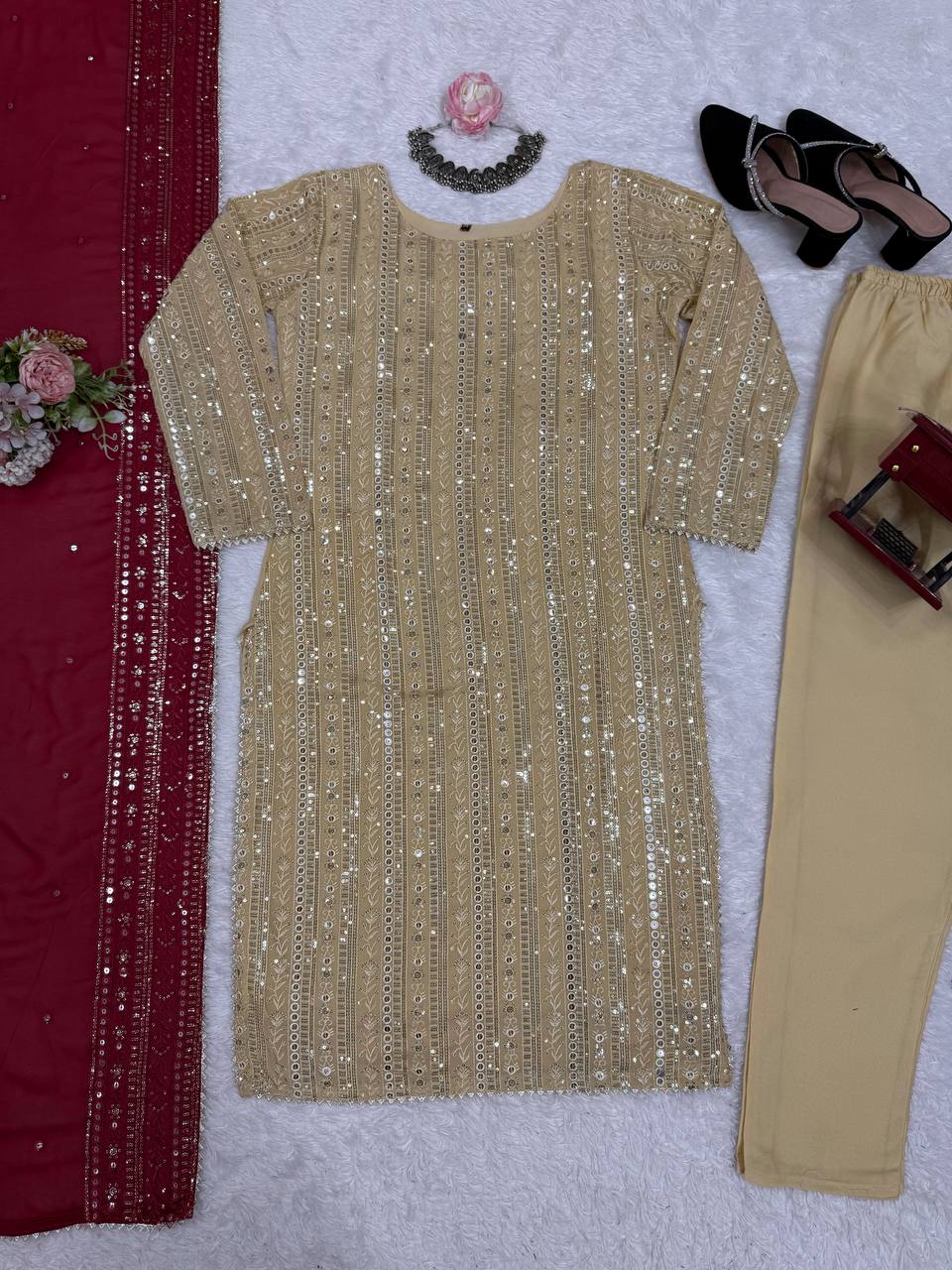 Graceful Glamour Wedding Wear Embroidary And Sequence Worked Suit