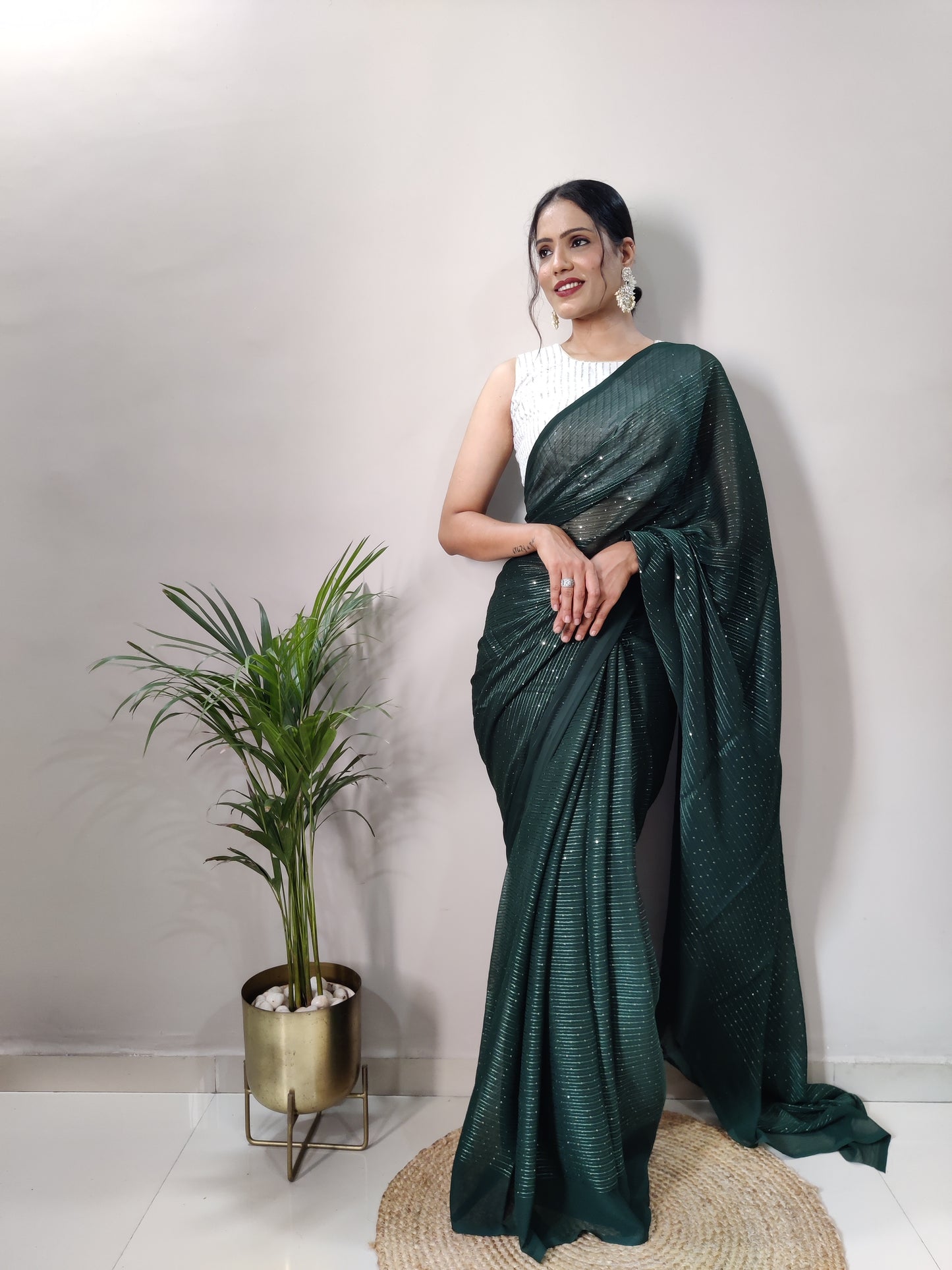Beautiful Pure Georgette 2mm Sequence All Over Work Designer Saree