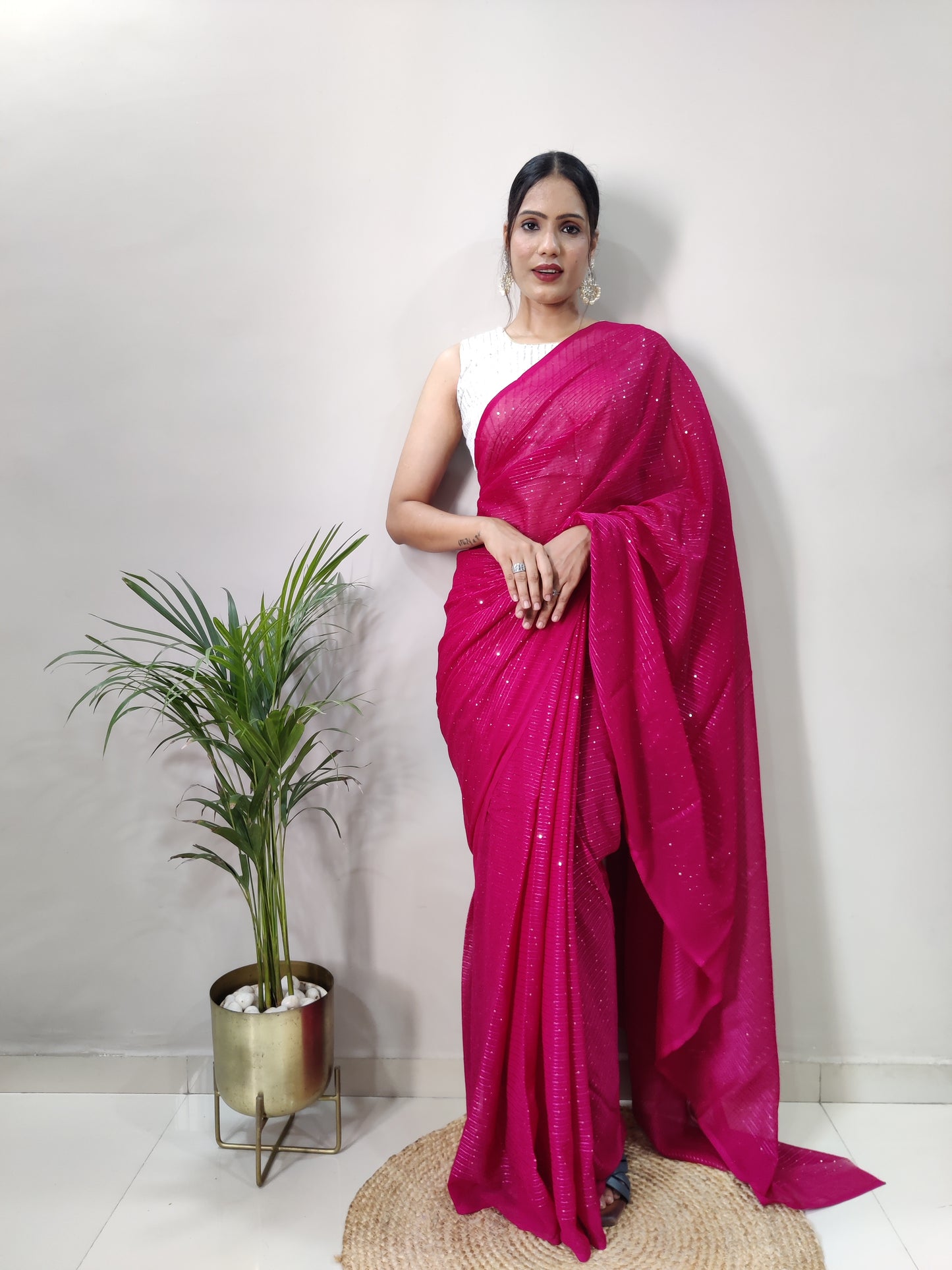 Beautiful Pure Georgette 2mm Sequence All Over Work Designer Saree