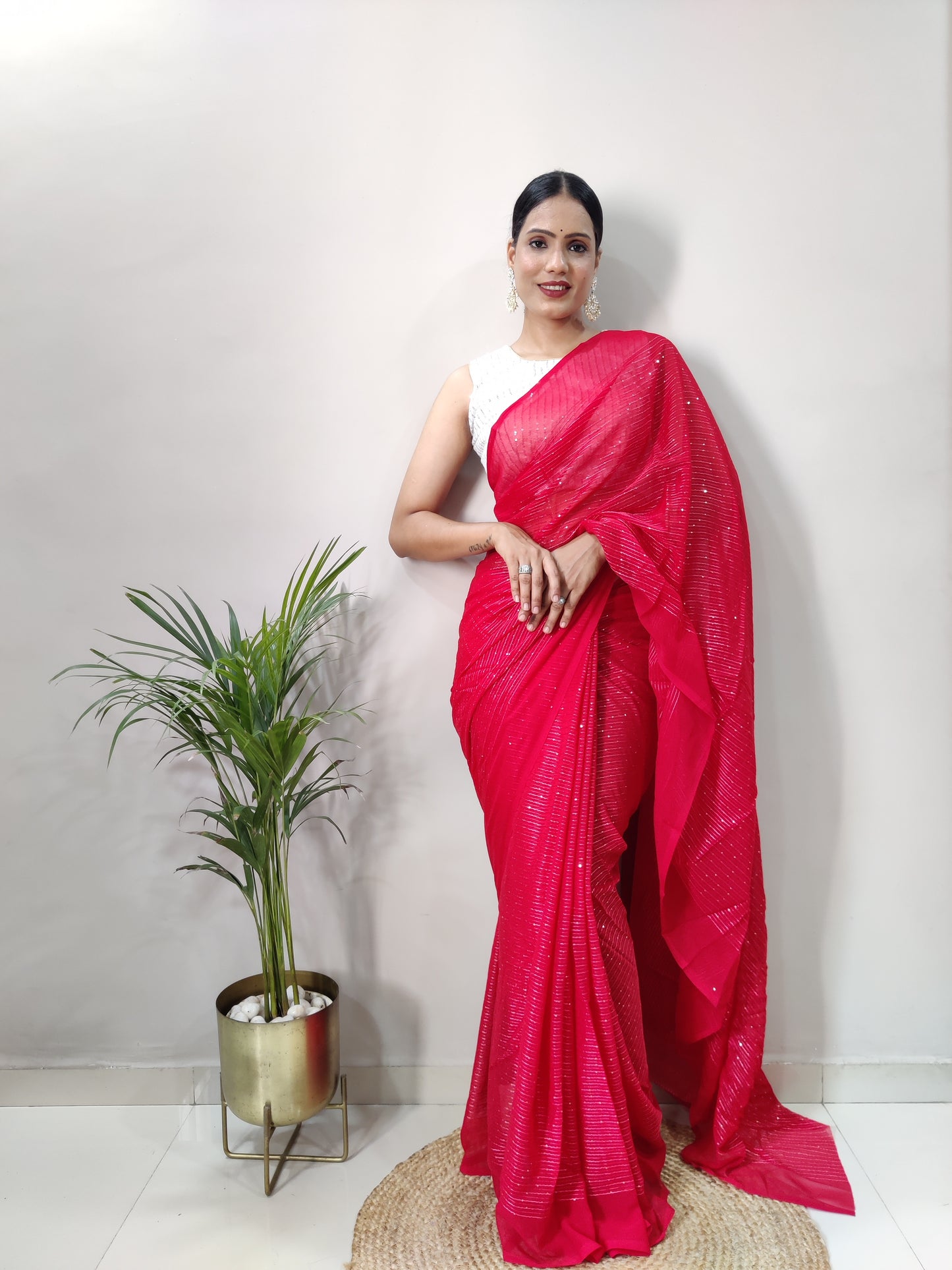 Beautiful Pure Georgette 2mm Sequence All Over Work Designer Saree