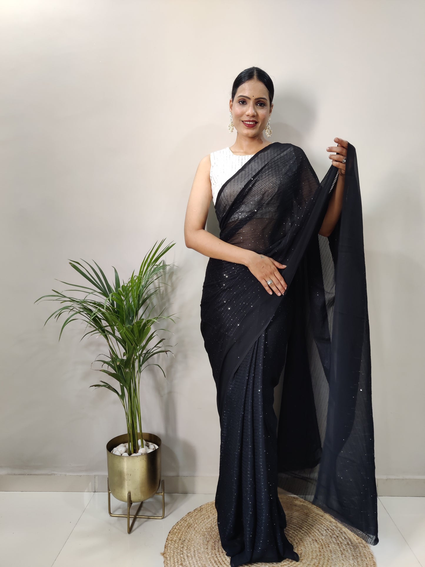 Beautiful Pure Georgette 2mm Sequence All Over Work Designer Saree