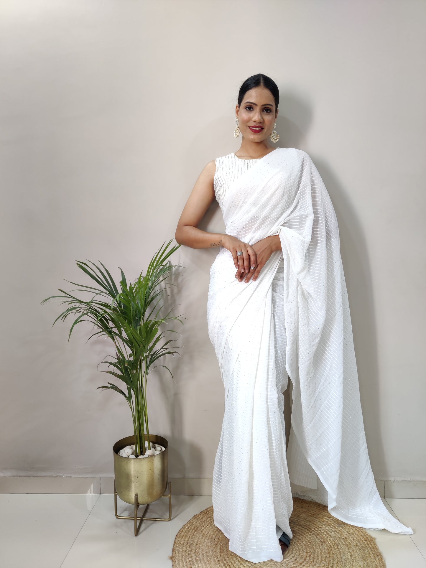 Beautiful Pure Georgette 2mm Sequence All Over Work Designer Saree